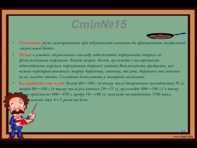 Стіл№15 Показання: різні захворювання при від­сутності показань до призначення спеціальної лікувальної