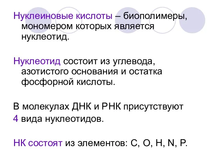 Нуклеиновые кислоты – биополимеры, мономером которых является нуклеотид. Нуклеотид состоит из