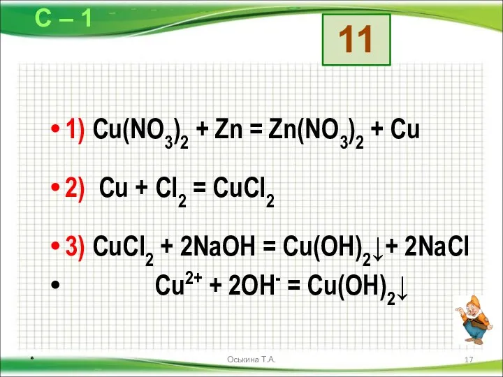 1) Cu(NО3)2 + Zn = Zn(NО3)2 + Сu 2) Сu +