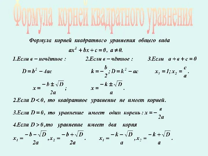 Формула корней квадратного уравнения