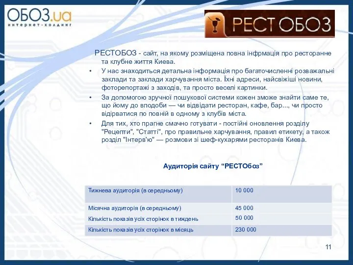 РЕСТОБОЗ - сайт, на якому розміщена повна інфрмація про ресторанне та