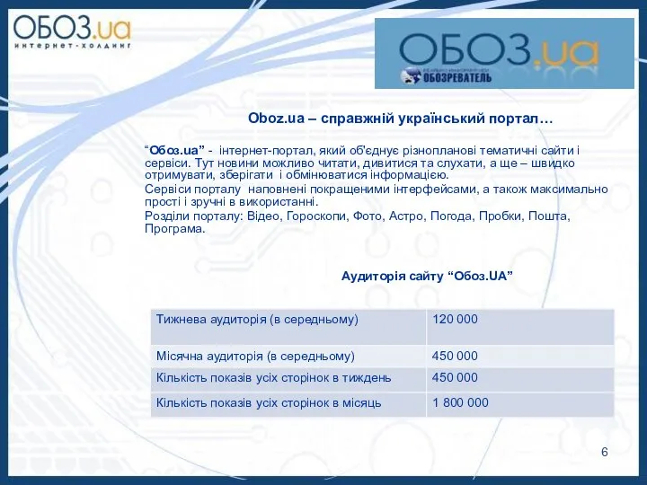 Oboz.ua – справжній український портал… “Обоз.ua” - інтернет-портал, який об'єднує різнопланові