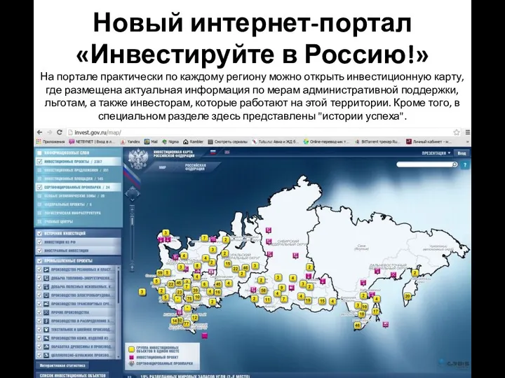Новый интернет-портал «Инвестируйте в Россию!» На портале практически по каждому региону
