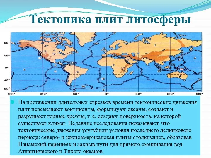 Тектоника плит литосферы На протяжении длительных отрезков времени тектонические движения плит