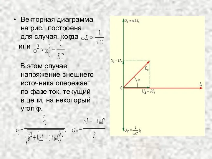 Векторная диаграмма на рис. построена для случая, когда или В этом