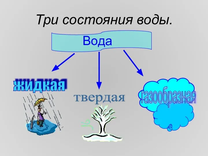 Три состояния воды. Вода жидкая твердая газообразная