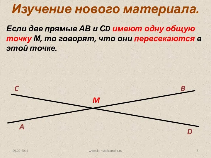 www.konspekturoka.ru Если две прямые АВ и СD имеют одну общую точку