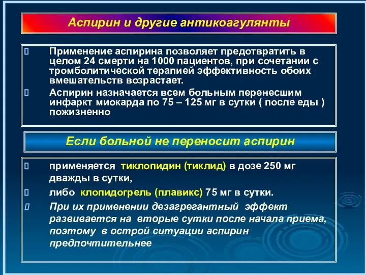 Применение аспирина позволяет предотвратить в целом 24 смерти на 1000 пациентов,