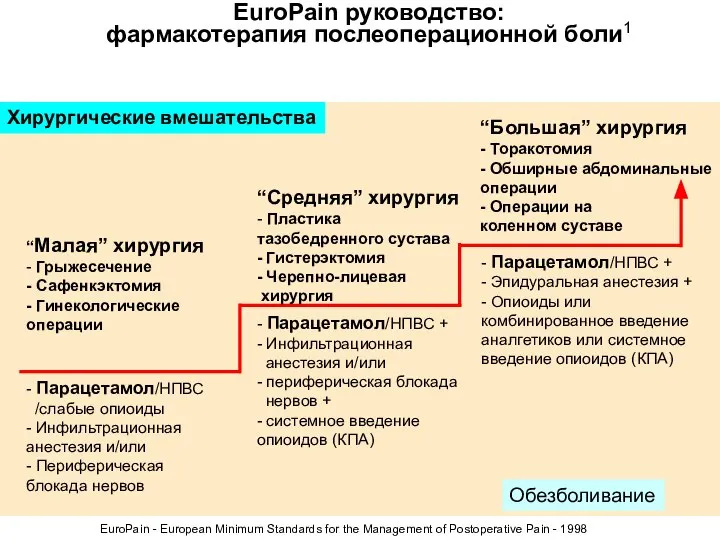 EuroPain руководство: фармакотерапия послеоперационной боли1 EuroPain - European Minimum Standards for