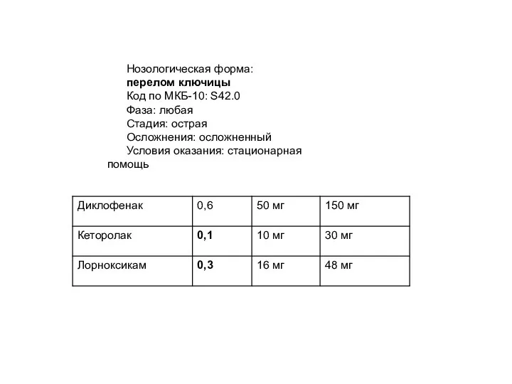 Нозологическая форма: перелом ключицы Код по МКБ-10: S42.0 Фаза: любая Стадия: