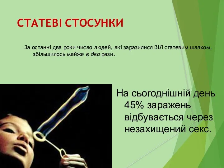 СТАТЕВІ СТОСУНКИ За останні два роки число людей, які заразилися ВІЛ