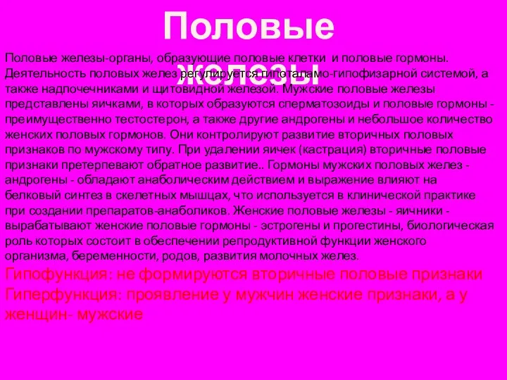 Половые железы Половые железы-органы, образующие половые клетки и половые гормоны. Деятельность