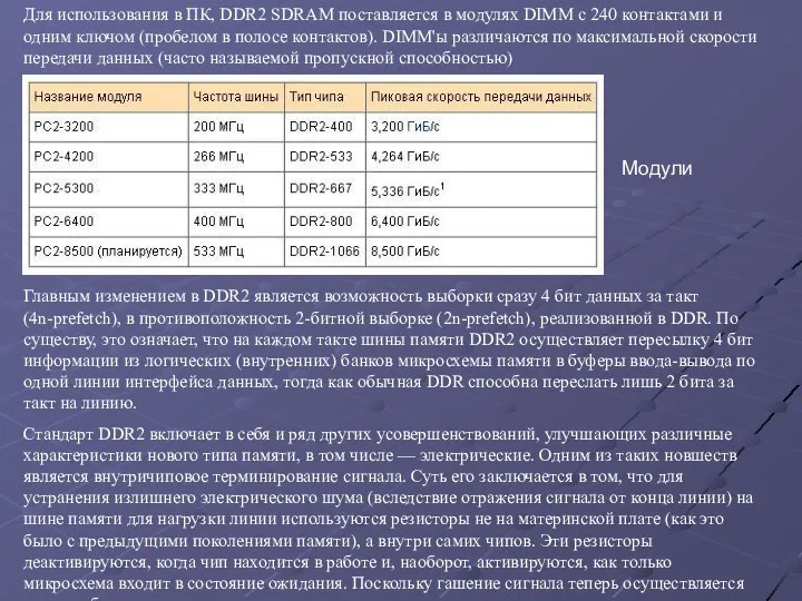 Модули Для использования в ПК, DDR2 SDRAM поставляется в модулях DIMM