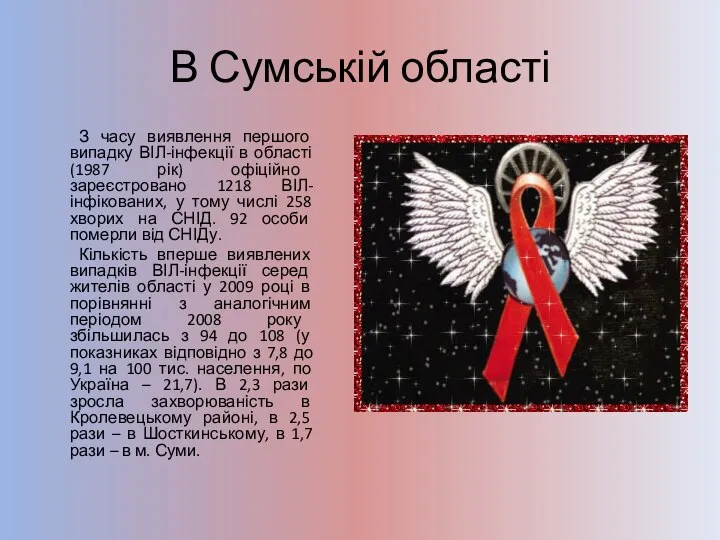 В Сумській області З часу виявлення першого випадку ВІЛ-інфекції в області
