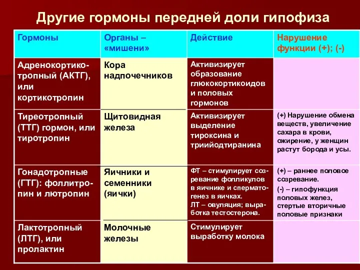 Другие гормоны передней доли гипофиза