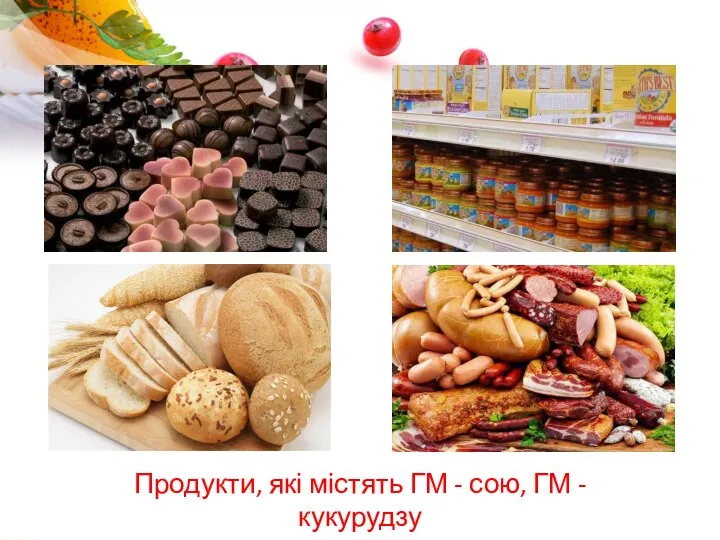 Продукти, які містять ГМ - сою, ГМ - кукурудзу