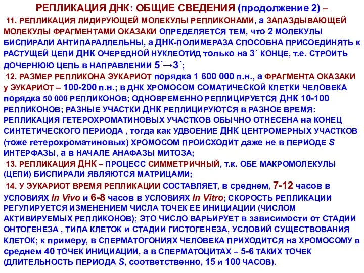 РЕПЛИКАЦИЯ ДНК: ОБЩИЕ СВЕДЕНИЯ (продолжение 2) – 11. РЕПЛИКАЦИЯ ЛИДИРУЮЩЕЙ МОЛЕКУЛЫ