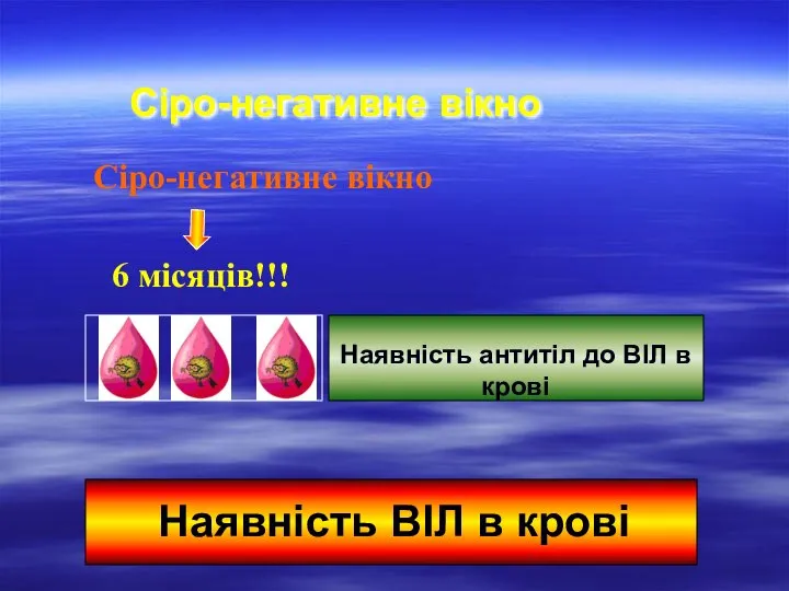 Сіро-негативне вікно 6 місяців!!! Сіро-негативне вікно Наявність ВІЛ в крові Наявність антитіл до ВІЛ в крові