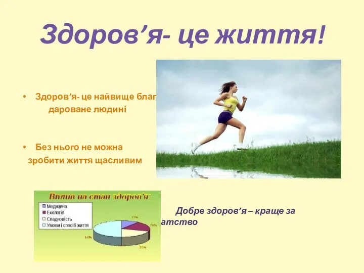 Здоров’я- це життя! Здоров’я- це найвище благо дароване людині Без нього