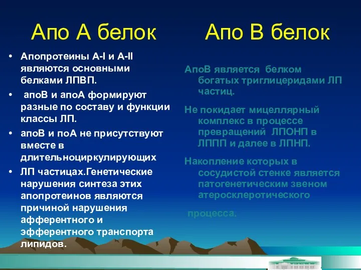 Апо А белок Апо В белок Апопротеины А-I и А-II являются