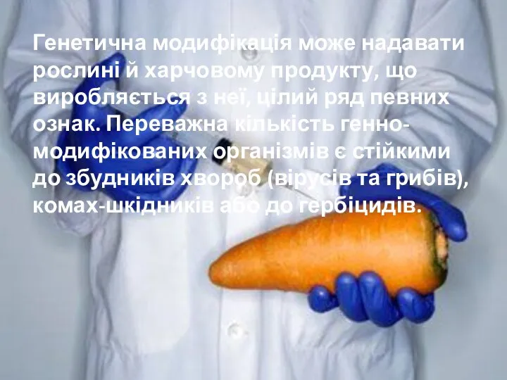 Генетична модифікація може надавати рослині й харчовому продукту, що виробляється з