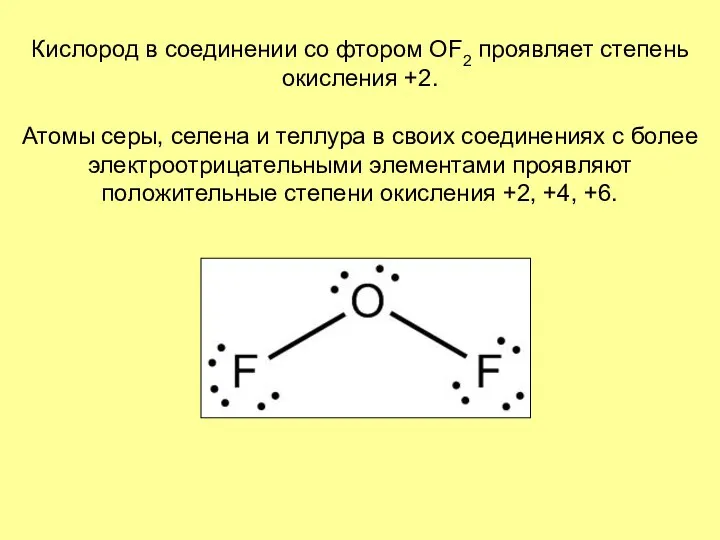 Кислород в соединении со фтором OF2 проявляет степень окисления +2. Атомы