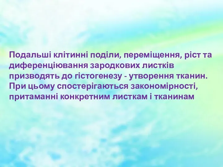 Подальші клітинні поділи, переміщення, ріст та диференціювання зародкових листків призводять до