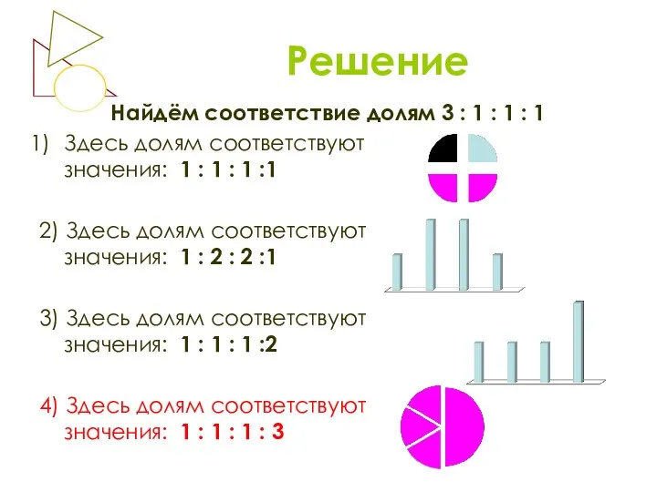 Решение Найдём соответствие долям 3 : 1 : 1 : 1