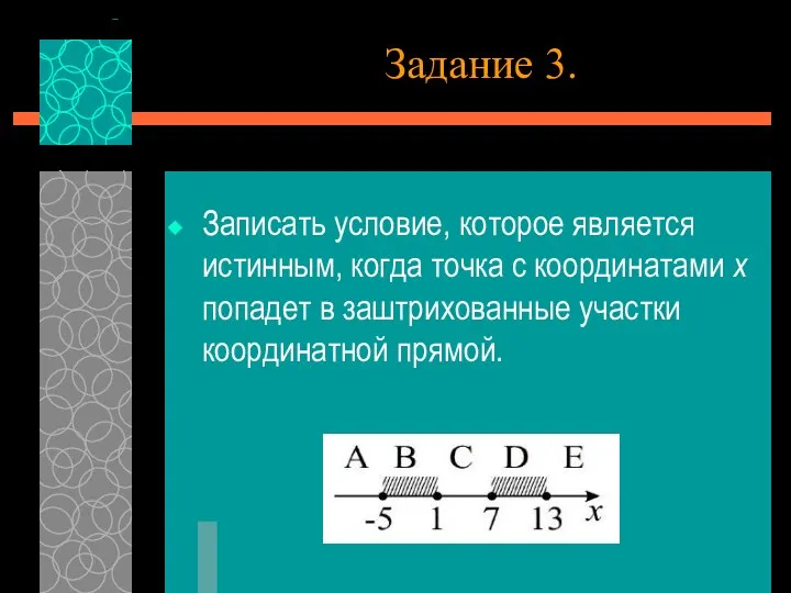 Задание 3. Записать условие, которое является истинным, когда точка с координатами