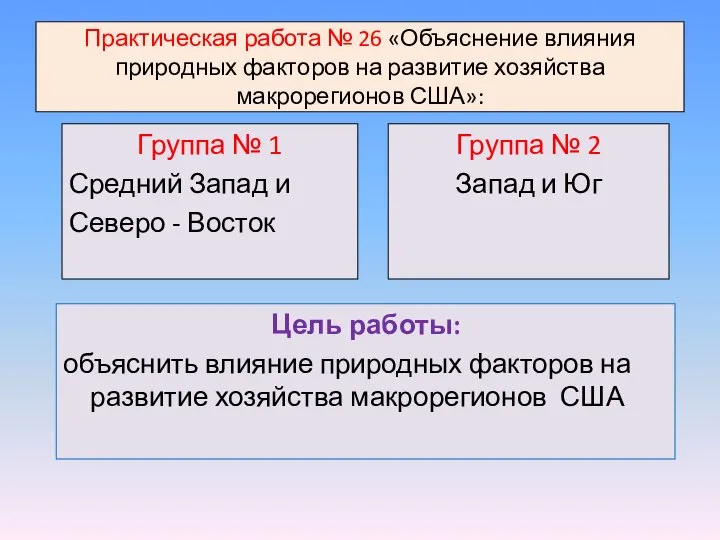 Практическая работа № 26 «Объяснение влияния природных факторов на развитие хозяйства