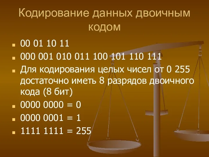 Кодирование данных двоичным кодом 00 01 10 11 000 001 010