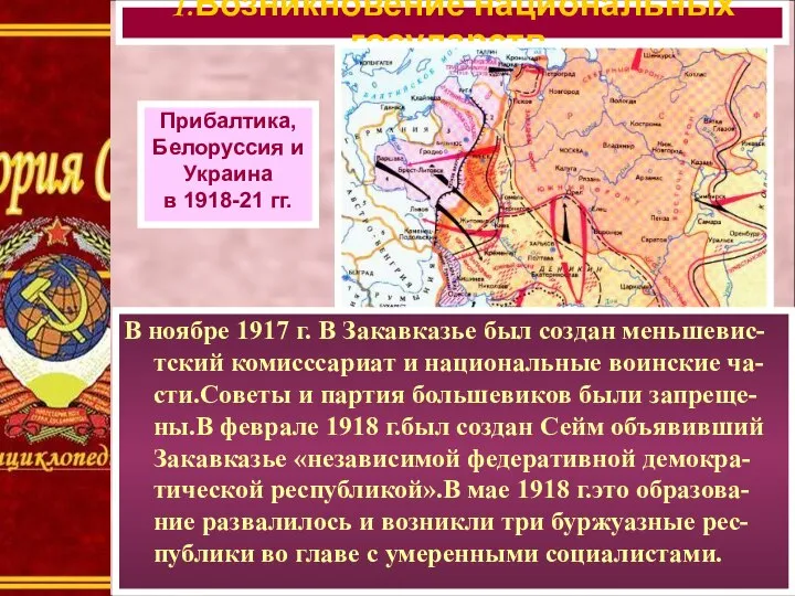 1.Возникновение национальных государств. Прибалтика, Белоруссия и Украина в 1918-21 гг. В