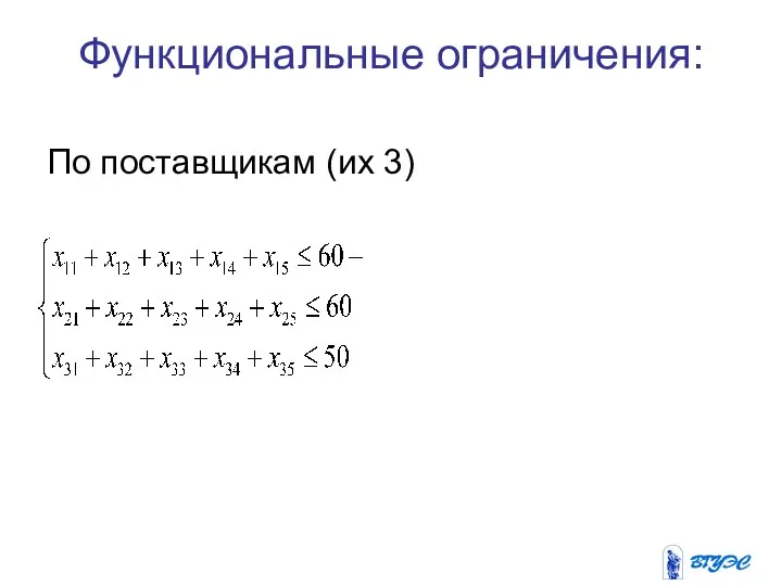 Функциональные ограничения: По поставщикам (их 3)