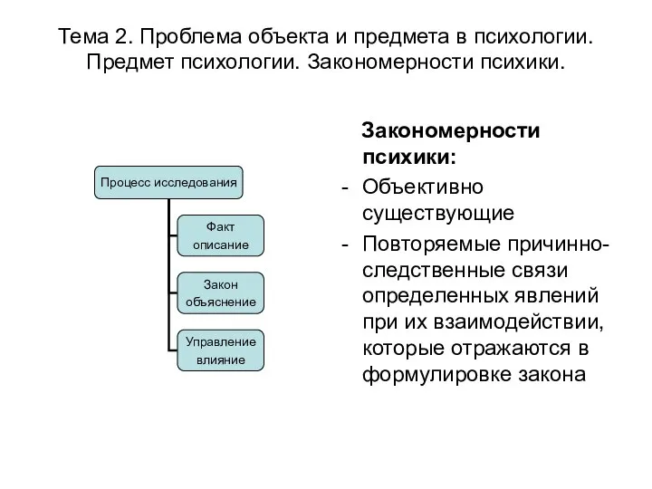 Тема 2. Проблема объекта и предмета в психологии. Предмет психологии. Закономерности