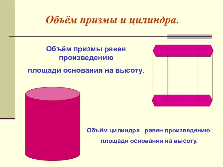 Объём призмы и цилиндра. Объём призмы равен произведению площади основания на