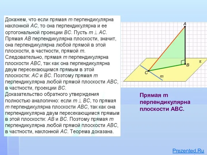 Прямая m перпендикулярна плоскости АВС. Prezented.RuPrezented.Ru