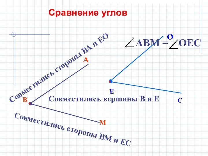 В М А Совместились вершины В и Е Совместились стороны ВА