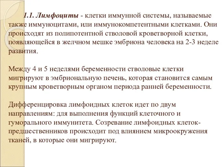 1.1. Лимфоциты - клетки иммунной системы, называемые также иммуноцитами, или иммунокомпетентными