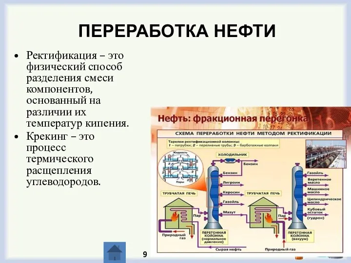 ПЕРЕРАБОТКА НЕФТИ Ректификация – это физический способ разделения смеси компонентов, основанный