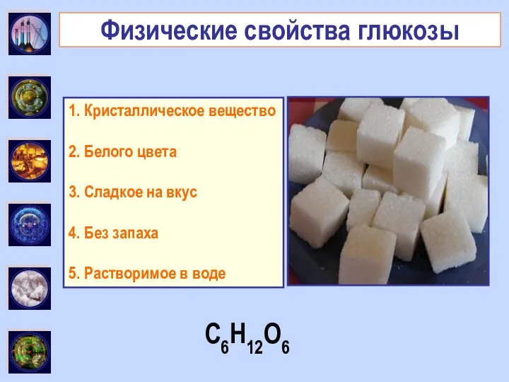 C6H12O6 Физические свойства глюкозы 1. …… 2. …… 3. …… 4.