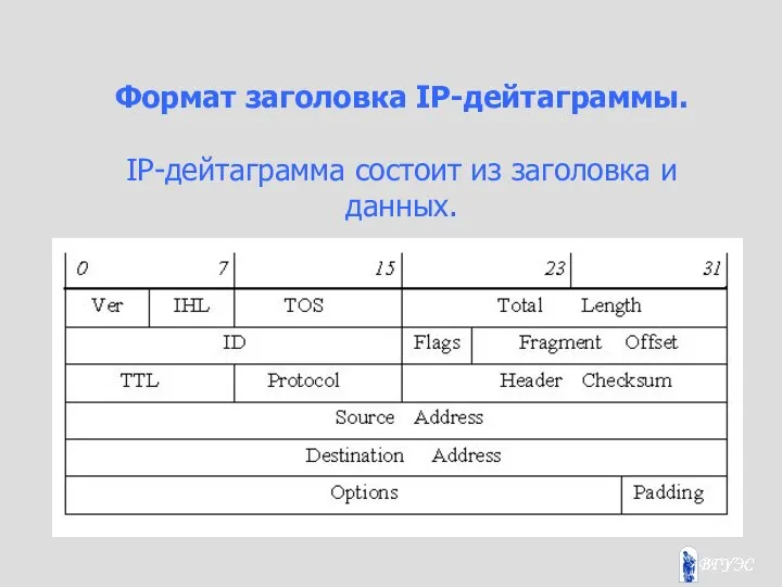 Формат заголовка IP-дейтаграммы. IP-дейтаграмма состоит из заголовка и данных.