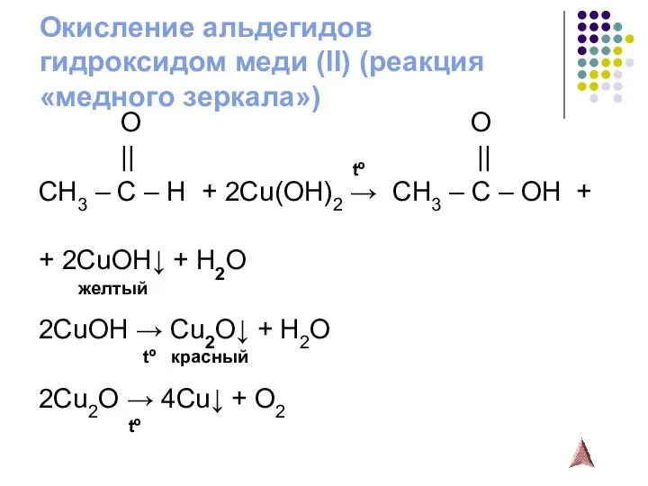 Окисление альдегидов гидроксидом меди (II) (реакция «медного зеркала») O O ||