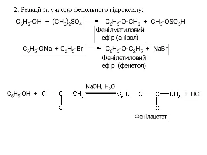 2. Реакції за участю фенольного гідроксилу: