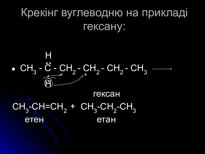 Крекінг вуглеводню на прикладі гексану: Н CH3 - C - CH2