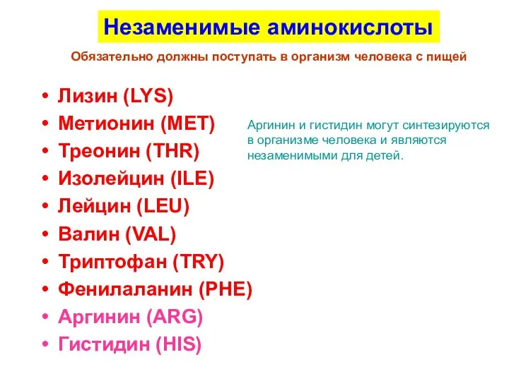 Лизин (LYS) Метионин (MET) Треонин (THR) Изолейцин (ILE) Лейцин (LEU) Валин