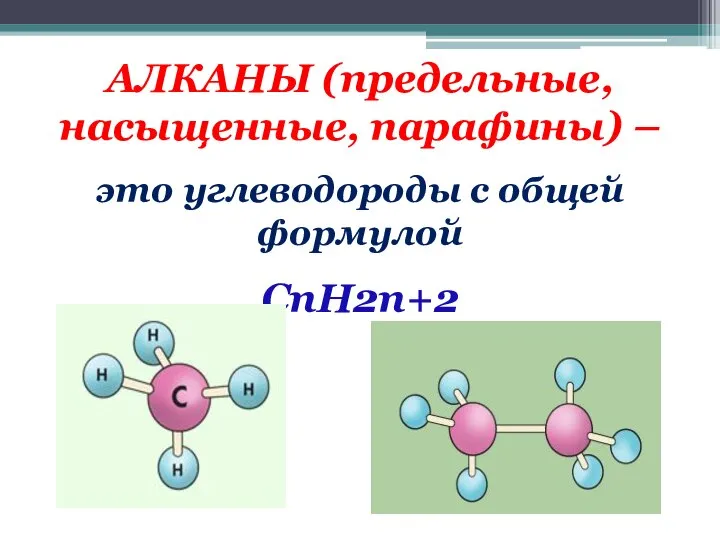 АЛКАНЫ (предельные, насыщенные, парафины) – это углеводороды с общей формулой CnH2n+2