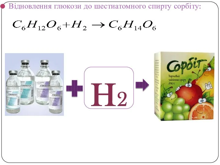 Відновлення глюкози до шестиатомного спирту сорбіту: н2