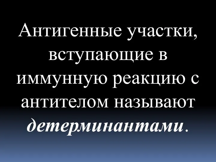 Антигенные участки, вступающие в иммунную реакцию с антителом называют детерминантами.