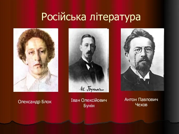 Російська література Іван Олексійович Бунін Антон Павлович Чехов Олександр Блок