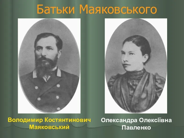 Володимир Костянтинович Маяковський Олександра Олексіївна Павленко Батьки Маяковського